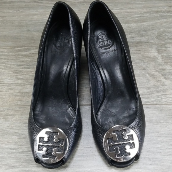 Tory Burch Shoes - Tory Burch Black Leather Wedge Heels Womens